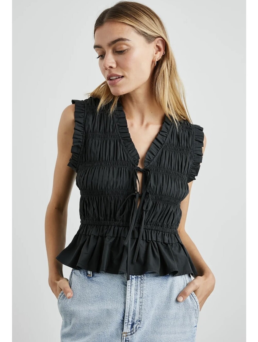Rails Martine Smocked Tie Front Black Top size small